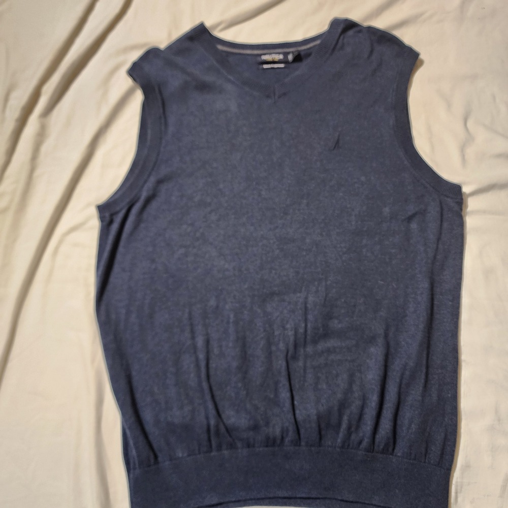 Nautica Sweater Vest V-Neck Sleeveless Knit Luxury‎ Performance Blue L